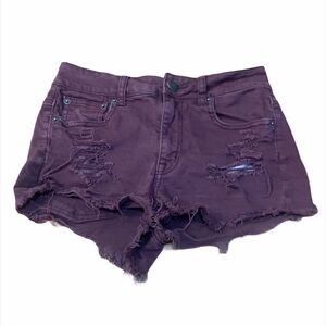 AEO High Rise Stretch Distressed Burgundy Shorts